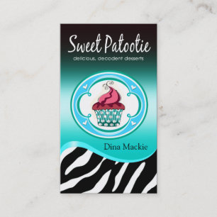 Zebra Cupcake Logo "Sweet Patootie" aqua Business Card