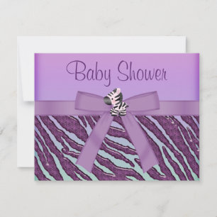 Zebra & Cupcakes Purple Baby Shower Invitation