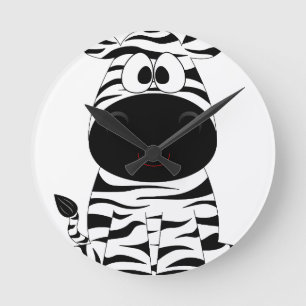 Zebra Cute Animal Stripes Jungle Safari Whimsical Round Clock