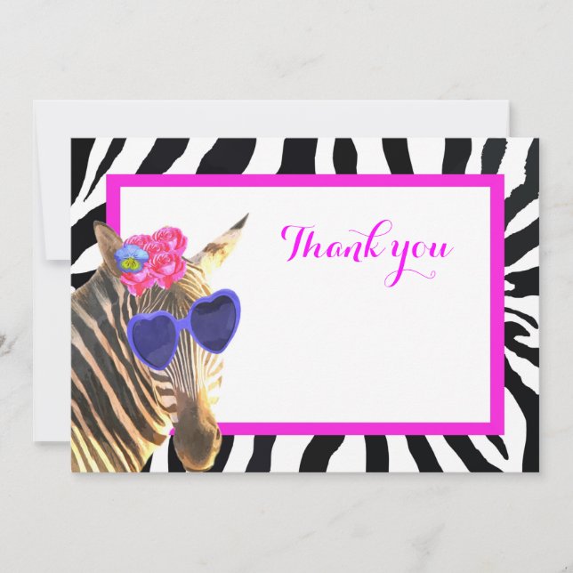 Zebra cute safari animal fashion thank you card (Front)