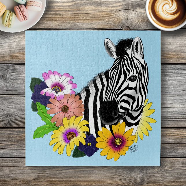 Zebra Daisies Blue Jigsaw Puzzle (Creator Uploaded)