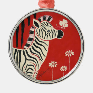 Zebra, Daisies & Butterfly Metal Ornament