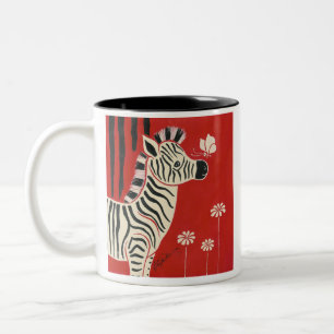 Zebra, Daisies & Butterfly Two-Tone Coffee Mug