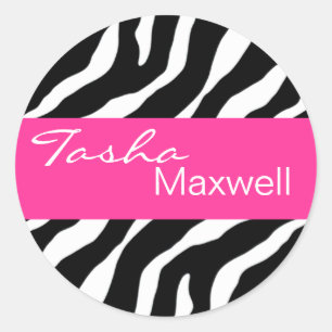 Zebra Damask Fabulous Name Party Sticker