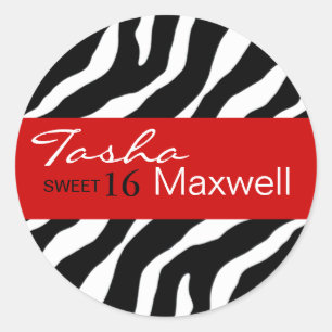 Zebra Damask Fabulous Sweet 16 Party Sticker