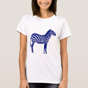 Zebra - Dark Cobalt Blue and White T-Shirt