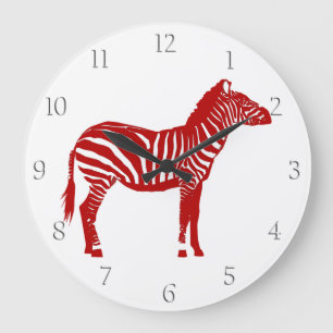 Zebra - Deep Red and White Large Clock