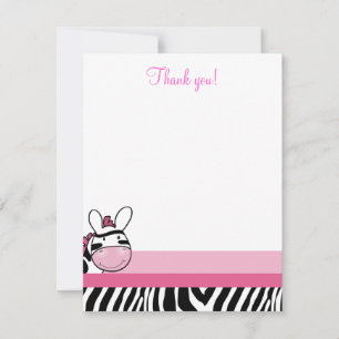 Zebra Diva Baby Pink 4x5 Flat Thank you note Card