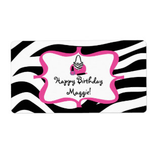 Zebra Diva Spa Birthday Water Bottle Label