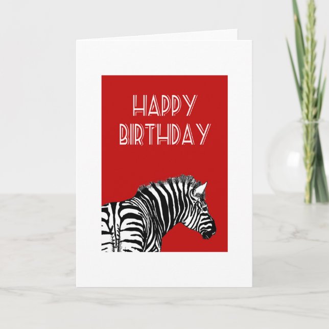 Zebra drawing, Happy Birthday. Card (Front)