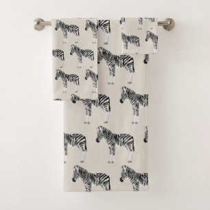 Zebra Exotic Animal Pattern Beige Bath Towel Set