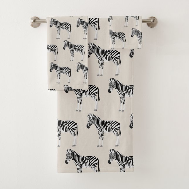Zebra Exotic Animal Pattern Beige Bath Towel Set (Insitu)