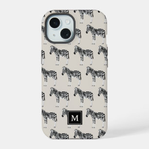 Zebra Exotic Animal Pattern Beige Monogram iPhone 15 Case
