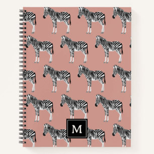 Zebra Exotic Animal Pattern Blush Pink Monogram Notebook