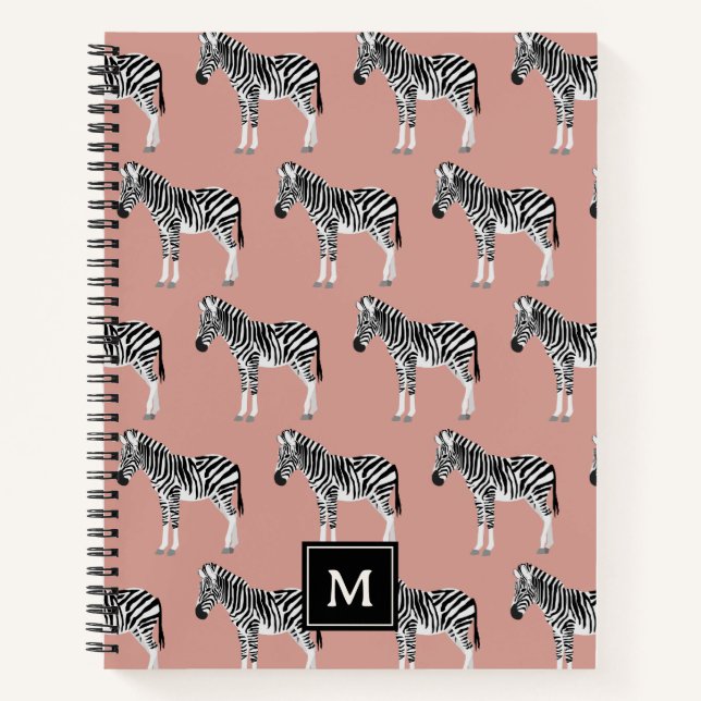 Zebra Exotic Animal Pattern Blush Pink Monogram Notebook (Front)