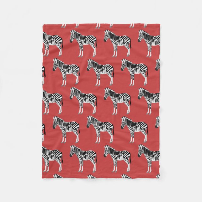 Zebra Exotic Animal Pattern Deep Red Fleece Blanket (Front)