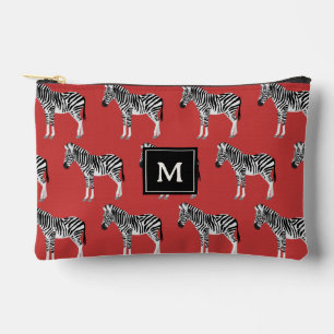 Zebra Exotic Animal Pattern Deep Red Monogram Accessory Pouch