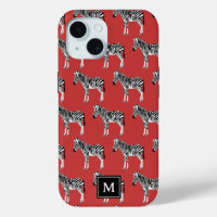 Zebra Exotic Animal Pattern Deep Red Monogram