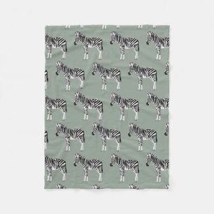 Zebra Exotic Animal Pattern Sage Green Fleece Blanket