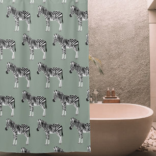 Zebra Exotic Animal Pattern Sage Green Shower Curtain