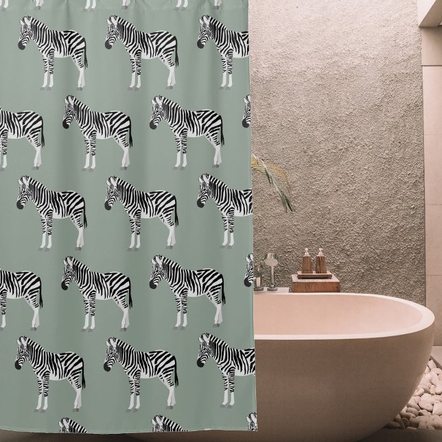Zebra Exotic Animal Pattern Sage Green  Shower Curtain (Zebra Exotic Animal Pattern Sage Green Shower Curtain)
