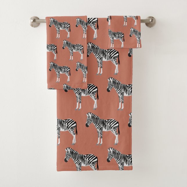 Zebra Exotic Animal Pattern Terracotta  Bath Towel Set (Insitu)