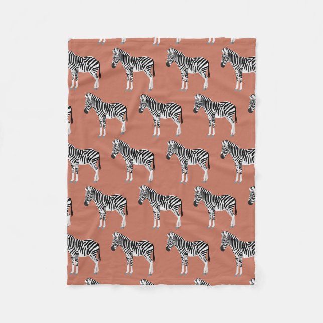 Zebra Exotic Animal Pattern Terracotta Fleece Blanket (Front)