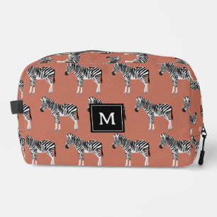 Zebra Exotic Animal Pattern Terracotta Monogram Dopp Kit