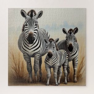 Zebra Family Cute and Endearing Wildlife Jigsaw Puzzle