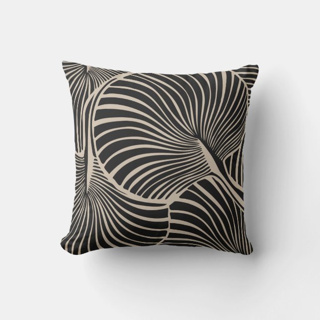 Zebra Fan Palm Hawaiian Tropical Black Almond Cushion (Front)