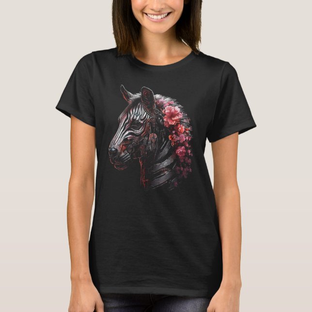 Zebra Fantasy Flowers Artwork Animal Motif Zebra 1 T-Shirt (Front)