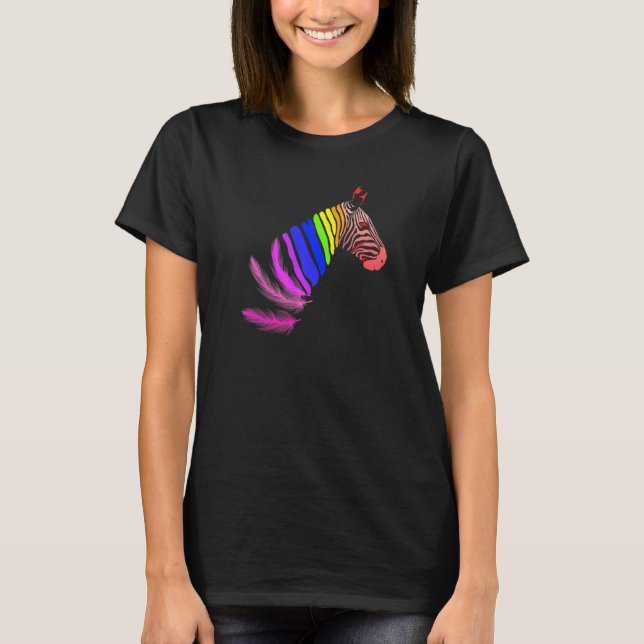 Zebra Feathers LGBTQ Flag Pride Month Proud LGBTQ  T-Shirt (Front)