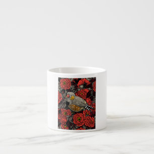Zebra finch and red rose bush espresso cup
