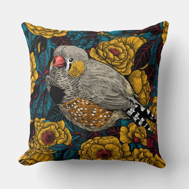Zebra finch and rose bush cushion (Front)