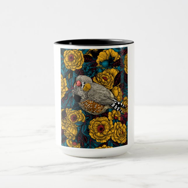 Zebra finch and rose bush mug (Center)