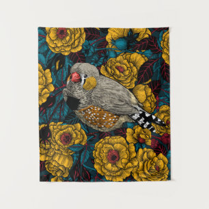 Zebra finch and rose bush tapestry