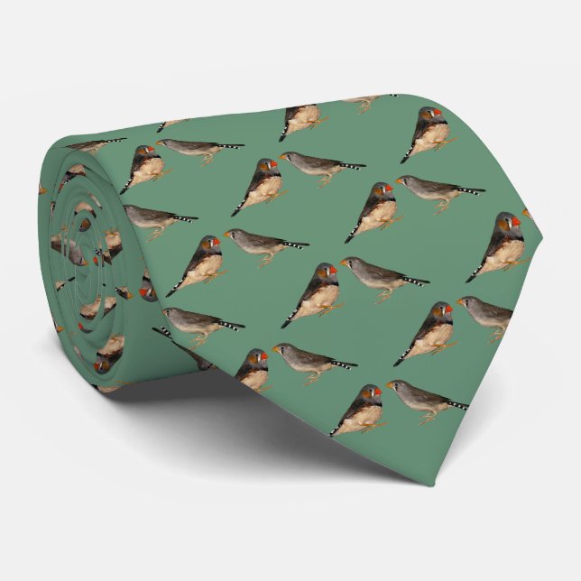 Zebra Finch Frenzy 2 Tie Double Sided (Green) (Rolled)