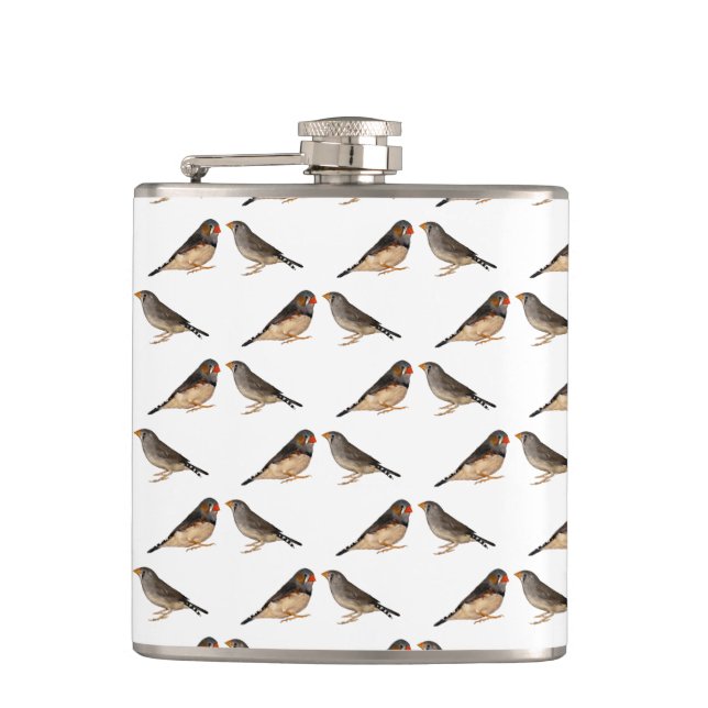 Zebra Finch Frenzy Hip Flask (choose colour) (Front)