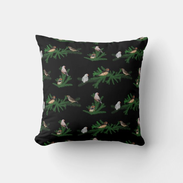 Zebra Finch Party Pillow (Black) (Front)