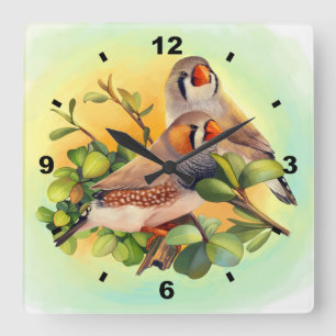 Zebra finch realistic painting square wall clock