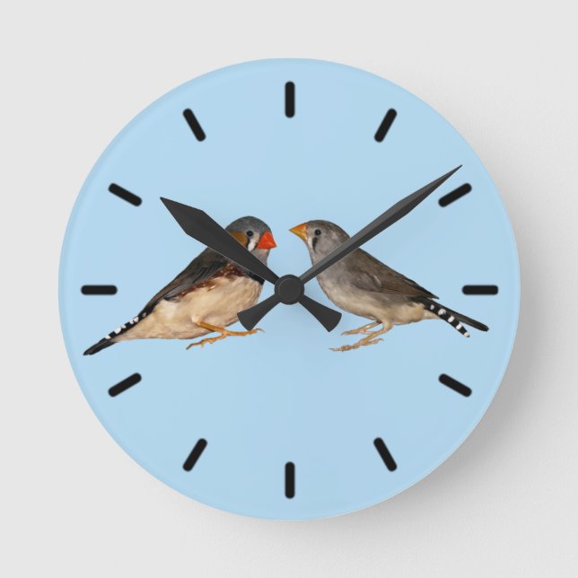 Zebra Finches Clock (Light Blue) (Front)