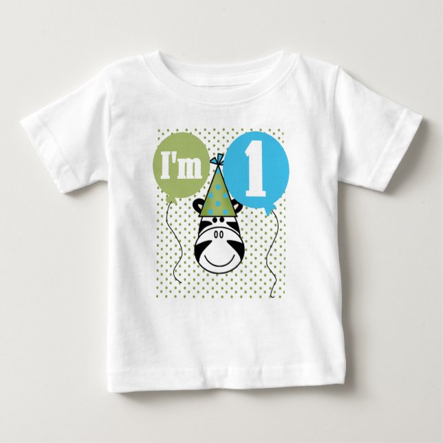 Zebra First Birthday Baby T-Shirt (Front)