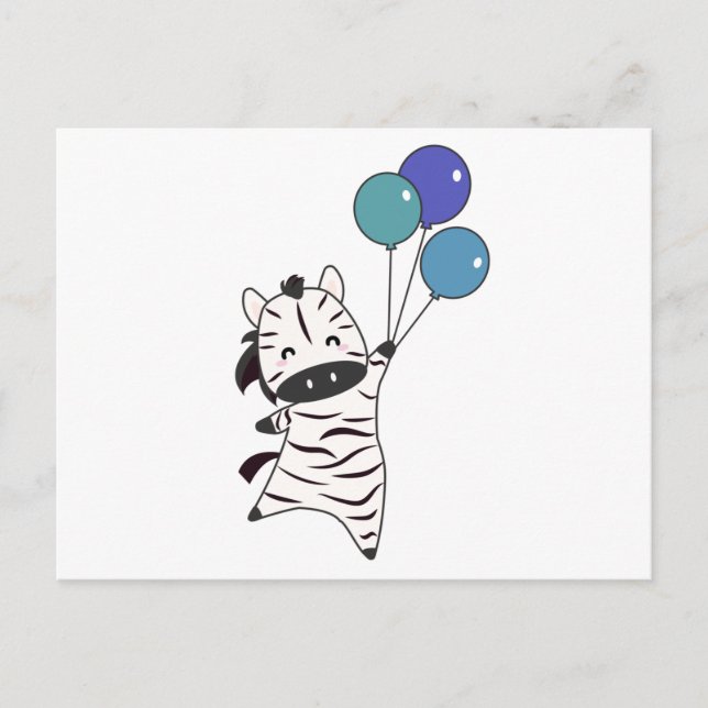 Zebra Flies Up With Balloons Up Sweet Animals Postcard (Front)