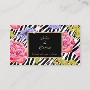 Zebra Floral Black Salon Business Card