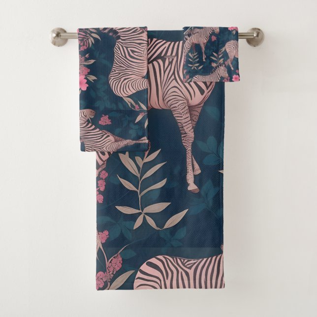 Zebra Floral Colourful Personalised Pattern Bath Towel Set (Insitu)