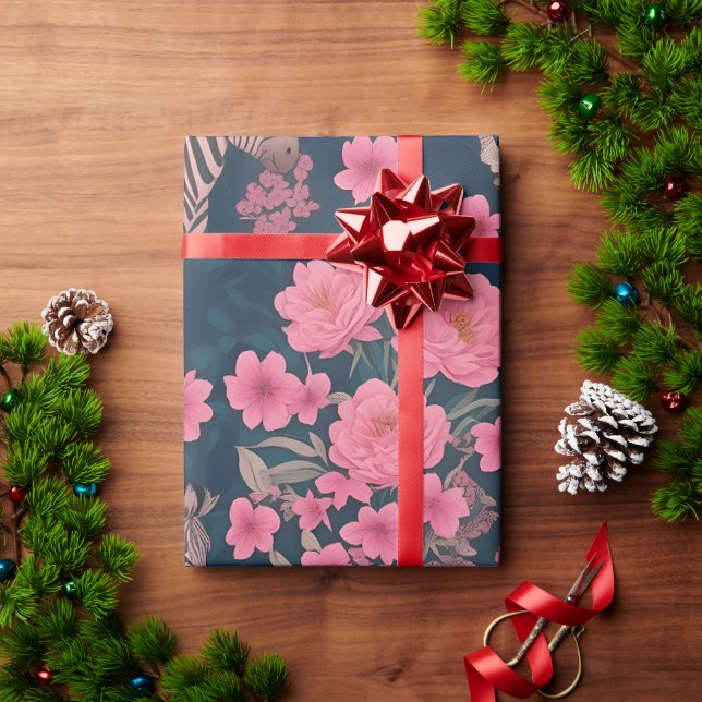 Zebra Floral Colourful Personalised Pattern Wrapping Paper (Holiday Gift)