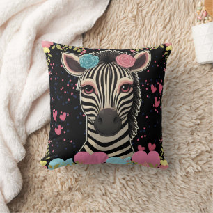 Zebra Floral Heart Print  Cushion
