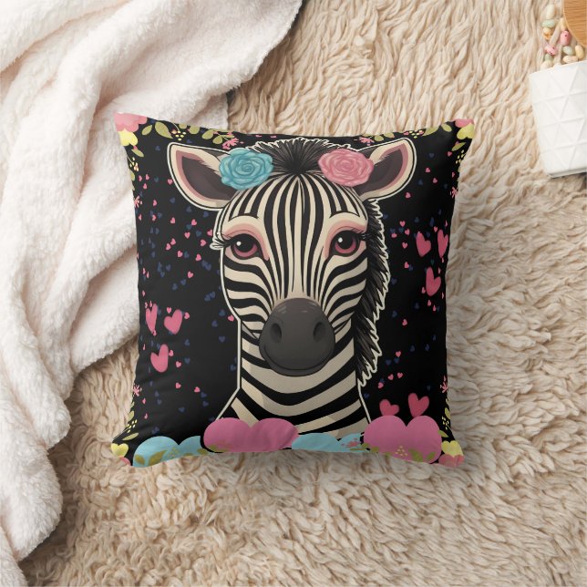 Zebra Floral Heart Print  Cushion (Blanket)