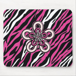 Zebra Flower - Pink & White Mouse Pad