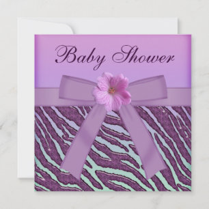 Zebra, Flowers Purple Animals Print Baby Shower Invitation